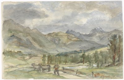 Paesaggio montano con pastore e due mucche da Jozef Israëls