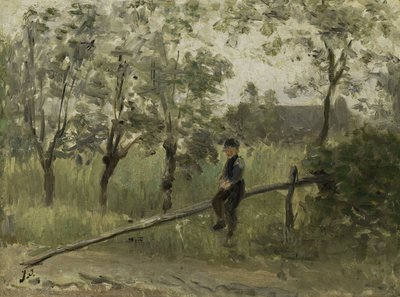 Ragazzo di Campagna su una Barriera di Pali da Jozef Israëls