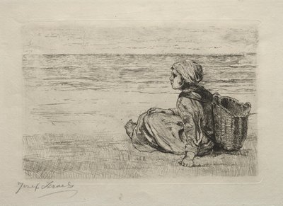 Ragazza con cesto seduta sulla riva da Jozef Israëls
