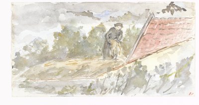 Paesaggio con donna e tetto di una casa da Jozef Israëls