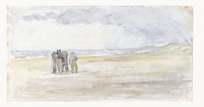 Uomo con cavallo e carro sulla spiaggia da Jozef Israëls