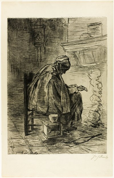 Vecchia che si scalda le mani da Jozef Israëls