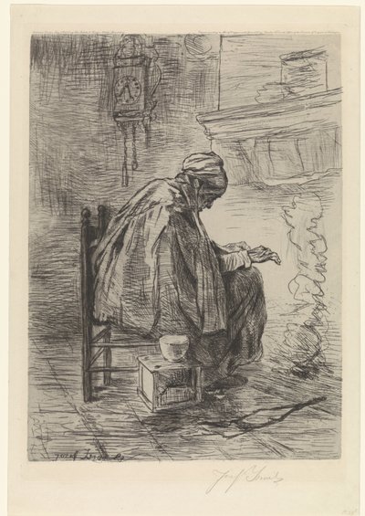 Vecchia vicino al camino da Jozef Israëls