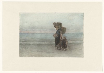 Donna con bambino, camminando sulla spiaggia da Jozef Israëls