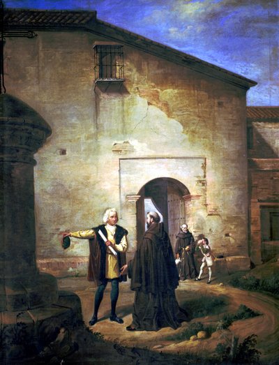 Arrivo di Colombo e suo figlio Diego nel monastero dell
