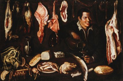 Un giovane che versa vino in una dispensa da Juan Esteban