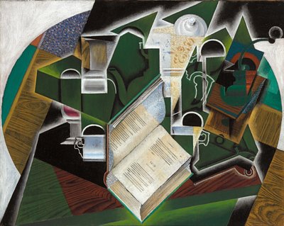 Libro, pipa e bicchieri, 1915 da Juan Gris