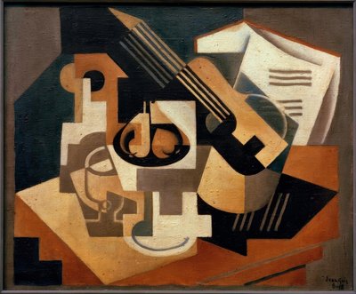 Chitarra e ciotola di frutta da Juan Gris