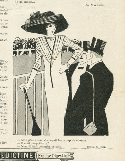Illustrazione di J Gris (1887-1927) in Le Lire, 02/10/09 - Moda, Cappello, Vita dei Ricchi, Ippismo - Donne da Juan Gris