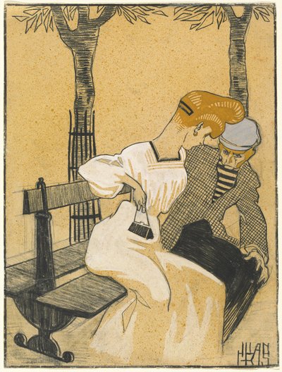 Uomo e donna su una panchina da Juan Gris
