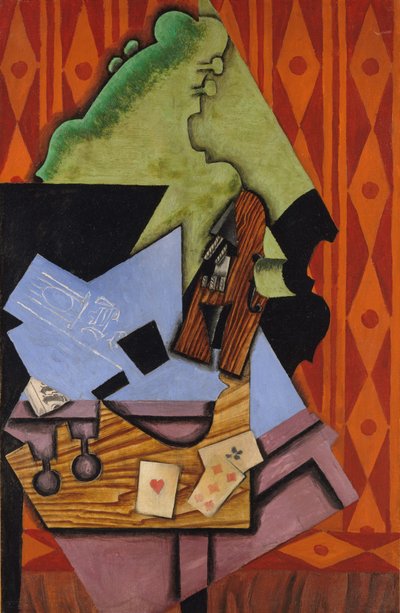 Violino e carte da gioco su un tavolo, 1913 da Juan Gris