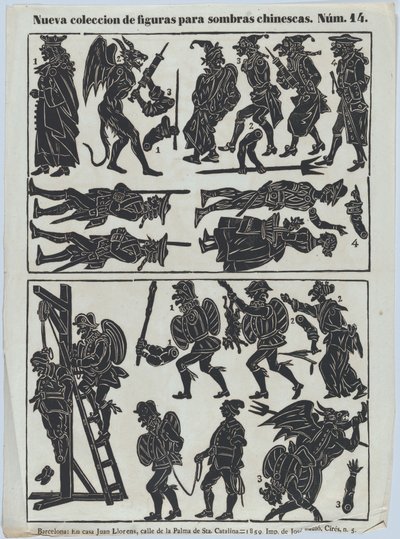 Foglio 14 di figure per marionette cinesi, 1859 da Juan Llorens