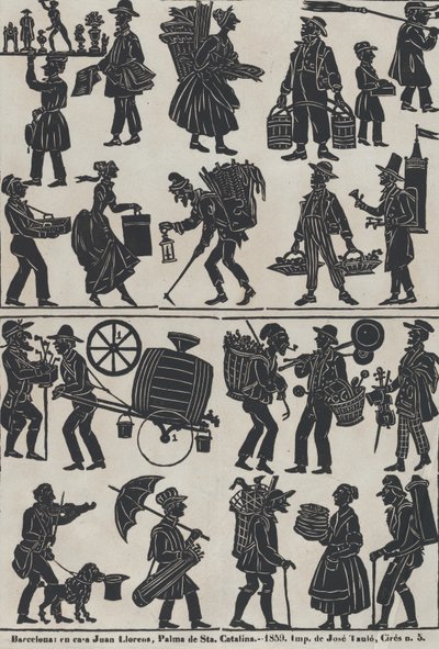 Foglio 3 di figure per burattini ombra cinesi, 1859 da Juan Llorens