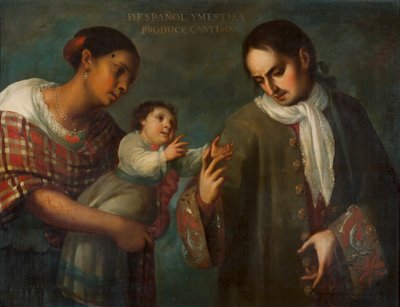 Uno spagnolo e una donna meticcia con il loro figlio, un 