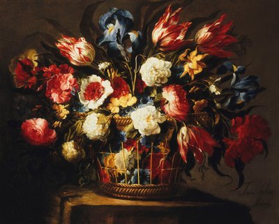 Fiori in un cesto su un davanzale di pietra da Juan de Arellano