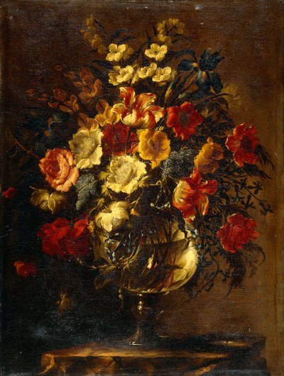 Fiori in un Vaso di Vetro su una Roccia da Juan de Arellano