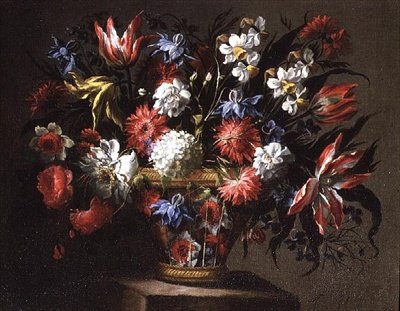 Natura morta di tulipani, narcisi e altri fiori in un cesto da Juan de Arellano