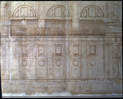 Dettaglio del prospetto esterno della facciata della Cattedrale di Valladolid in piazza Santa María (disegno) da Juan de Herrera