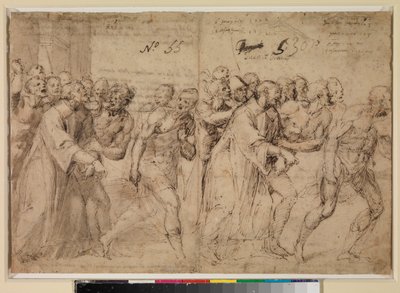 Due studi per "San Stefano condotto al martirio" (recto), 1556 da Juan de Juanes