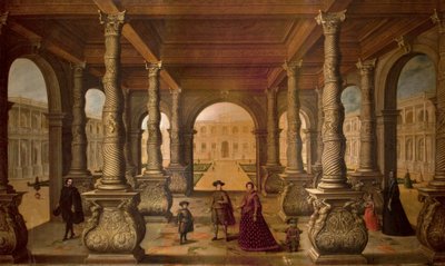 Filippo IV e la sua regina in un colonnato, c.1630 da Juan de la Corte