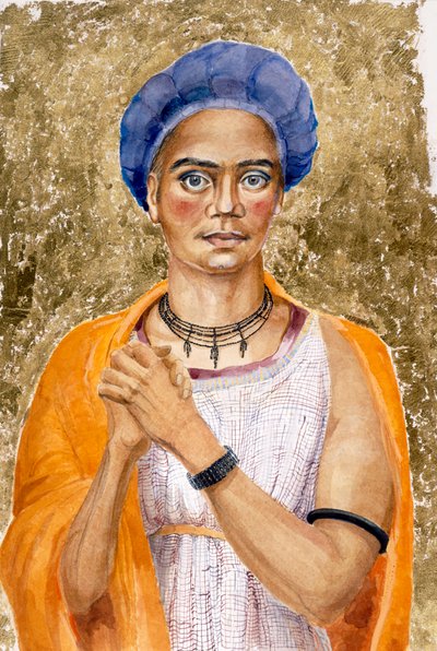 Uomo raffigurato come seguace di Cibele, tardo romano (acquerello su carta) da Judith Dobie