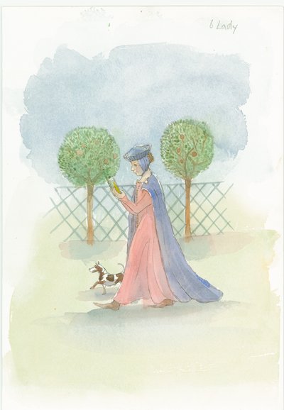 Una dama medievale in un giardino, 2004 da Judith Dobie