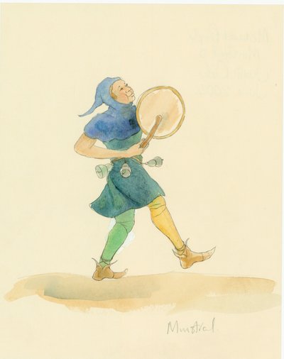 Un Menestrello Medievale che Suona uno Strumento a Percussione, forse un Tamburo, 2004 da Judith Dobie