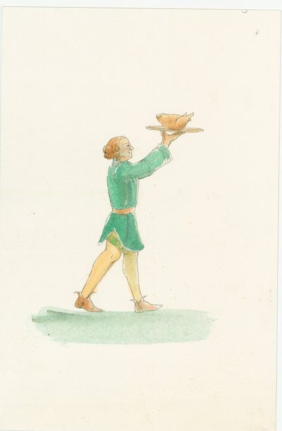 Un cameriere medievale che porta un piatto di cibo da Judith Dobie