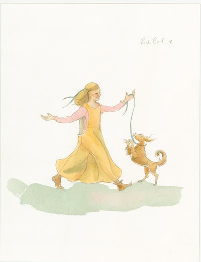 Una donna medievale che gioca con un cane da Judith Dobie
