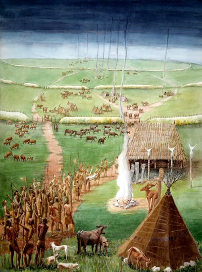 Collina del mulino a vento, Avebury, Wiltshire, in epoca neolitica da Judith Dobie