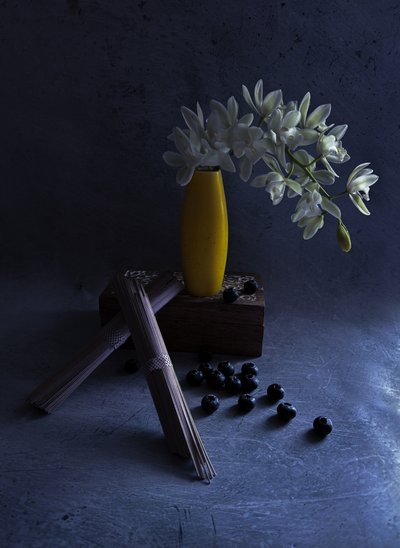 Orchidee bianche in vaso giallo da Judy Tseng