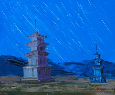 Antiche pagode sotto il cielo notturno da Jukyong Park