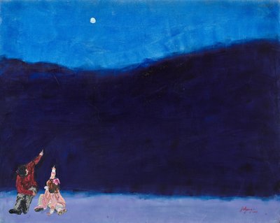 I bambini contemplano la luna d