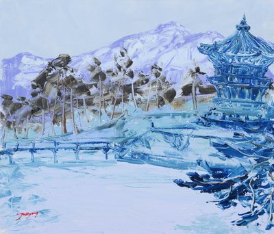 Pagoda invernale blu tranquilla da Jukyong Park