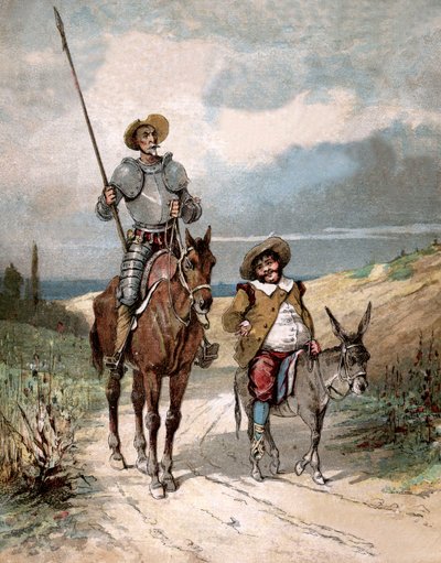 Don Chisciotte e Sancho Panza, illustrazione del libro di Miguel de Cervantes "Histoire de Don Quichotte", incisione dopo Jules David da Jules (after) David