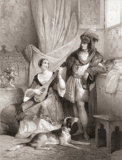 Re Carlo VII di Francia con Agnès Sorel da Jules (after) David
