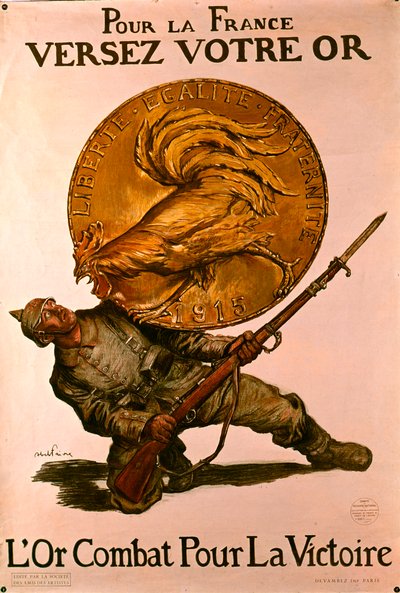 Poster francese della Prima Guerra Mondiale che incoraggia le persone a depositare denaro nelle banche per lo sforzo bellico da Jules Abel Faivre