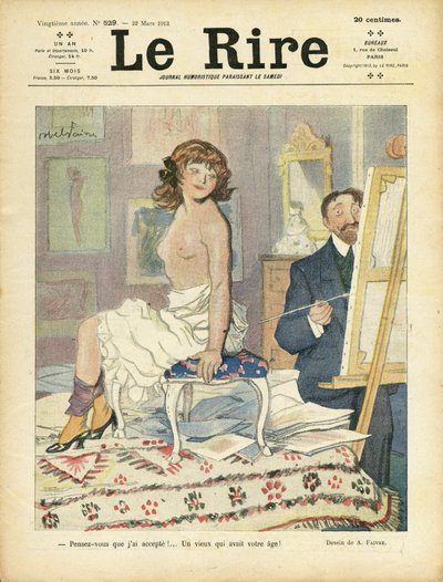 Illustrazione di Abel Faivre (1867-1945) per la Copertina di Le Rire, 22/03/13 - Arte, Nudità - Pittori artisti, Modello (che posa) da Jules Abel Faivre
