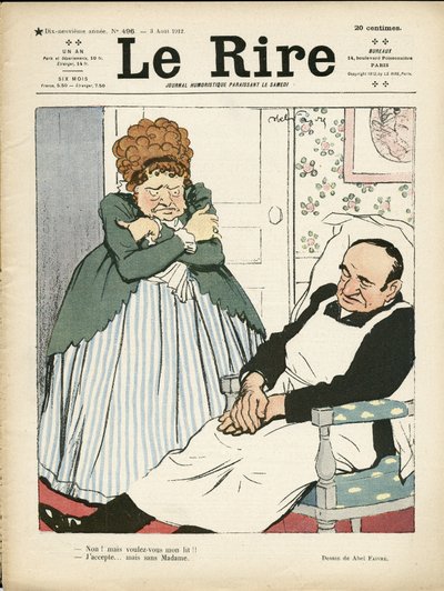 Illustrazione di Abel Faivre (1867-1945) per la Copertina di Le Rire, 03/08/12 - Lavoro, Obesità - Servitori domestici da Jules Abel Faivre