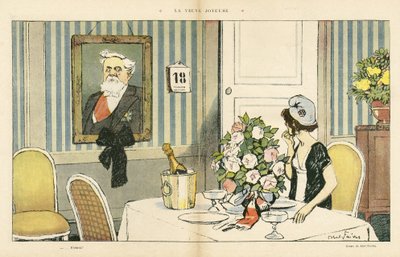 Illustrazione di Abel Faivre (1867-1945) in Le Rire, 23/02/13 - La vedova gioiosa - Presidente della Repubblica, Ritratto - Marianne, Fallieres Armand (1841-1931) da Jules Abel Faivre