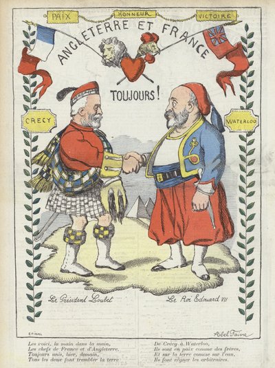 La visita del re Edoardo VII in Francia. Illustrazione per Le Rire da Jules Abel Faivre
