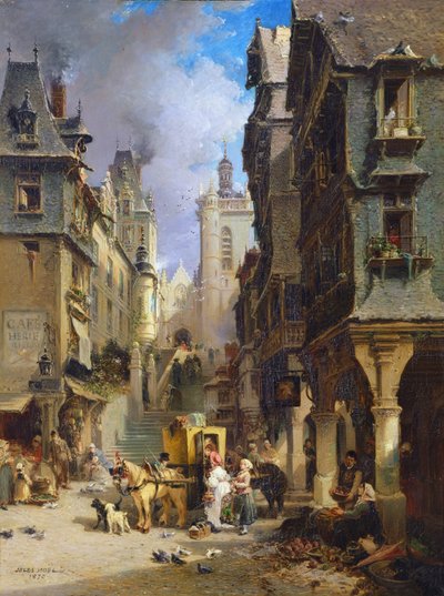 Scena di strada a Morlaix nel 1830, 1870 da Jules Achille Noel