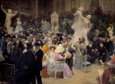 Belle époque: Un venerdì al Salon des artistes français, membri della borghesia parigina si incontrano in occasione di eventi sociali, dettaglio da Jules Alexandre Gruen or Grun