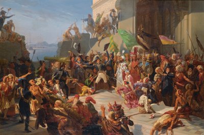 Guerra anglo-turca - guerre napoleoniche - Il sultano Selim III visita il generale Horace Sebastiani durante la difesa di Costantinopoli contro la flotta britannica, febbraio 1807 da Jules Alfred Vincent (after) Rigo