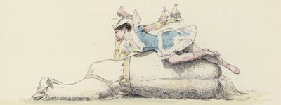 Artista circense, sdraiata su un cavallo, con colombe sul braccio e sulla testa da Jules Arsene (after) Garnier