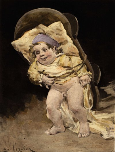 Pantagruel porta la culla sulla schiena. Pantagruel. Illustrazione di Jules Garnier. In "Rabelais e l
