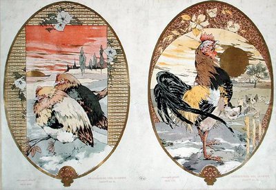 Gallo e polli, design per uno schermo, c.1900 da Jules Auguste Habert Dys