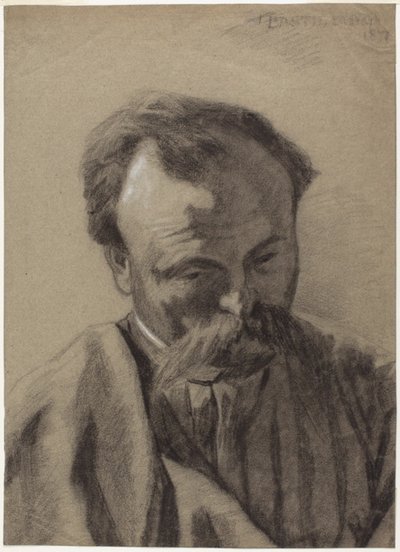 Autoritratto, 1877 ca. (gesso nero lumeggiato con gesso bianco, su carta grigia) da Jules Bastien Lepage