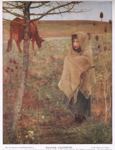 Francia, piccola; ragazza; Fauvette; mucca; rurale; povera; abbigliamento da Jules Bastien Lepage
