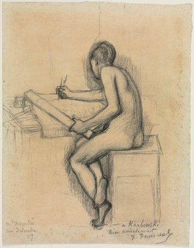 Studio di una modella nuda seduta che disegna da Jules Bastien Lepage